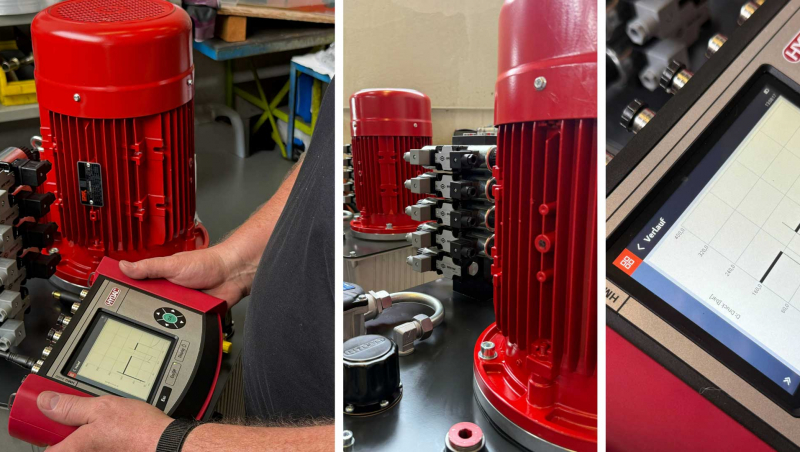 Techniker misst Hydraulikparameter mit HMG 4000
